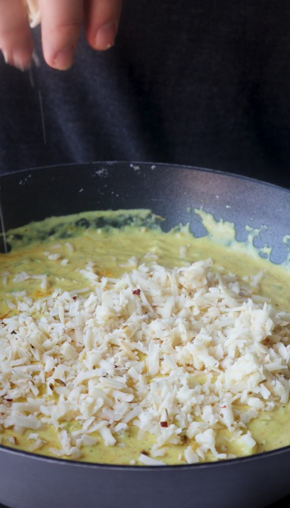 Saute onions and jalapeños in butter and garlic then add flour, whole milk, half and half cream, a perfect blend of seasonings, dijon mustard, pepper jack cheese
